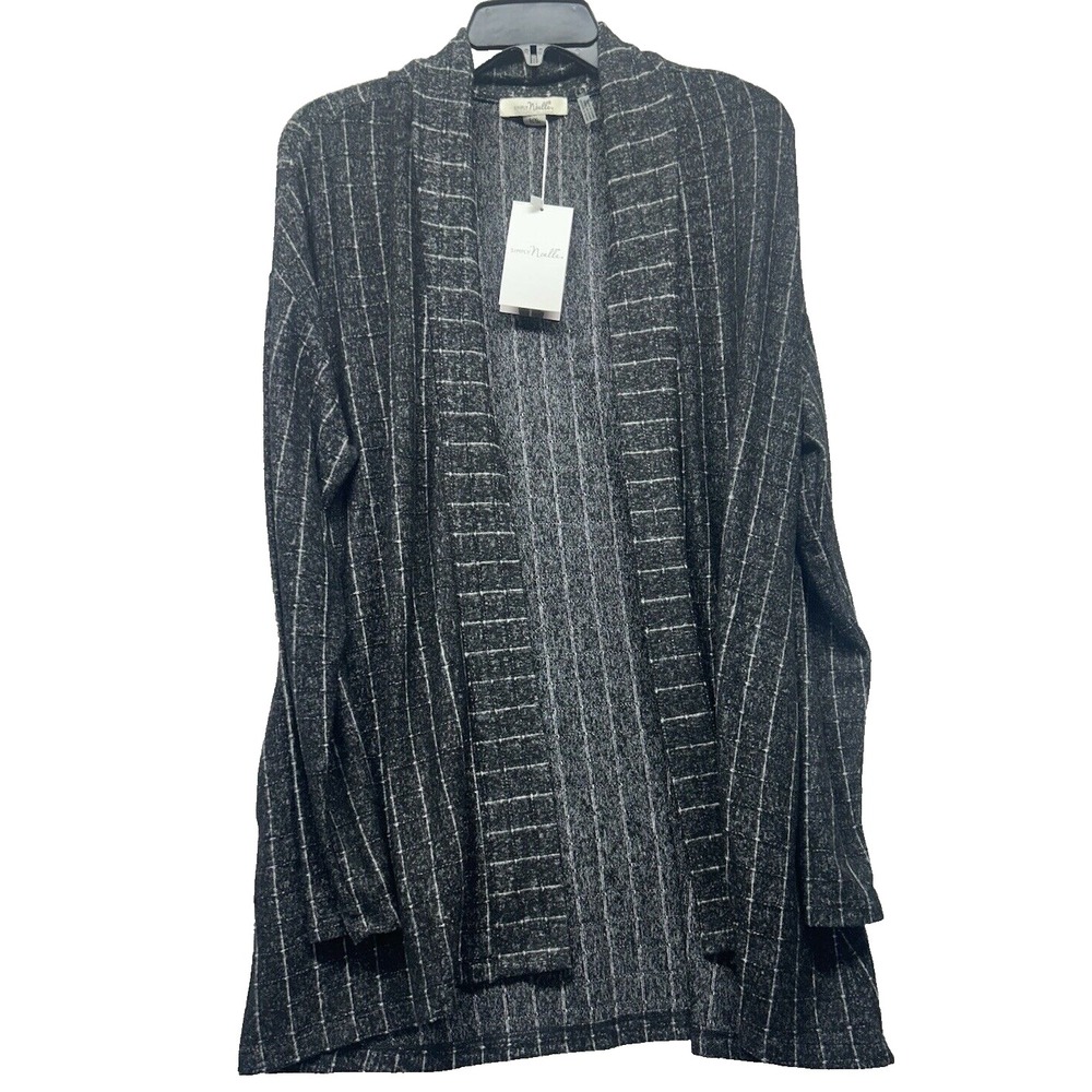 Simply Noelle Women's L/XL Black Striped Rayon Blend Open Cardigan (NC)
